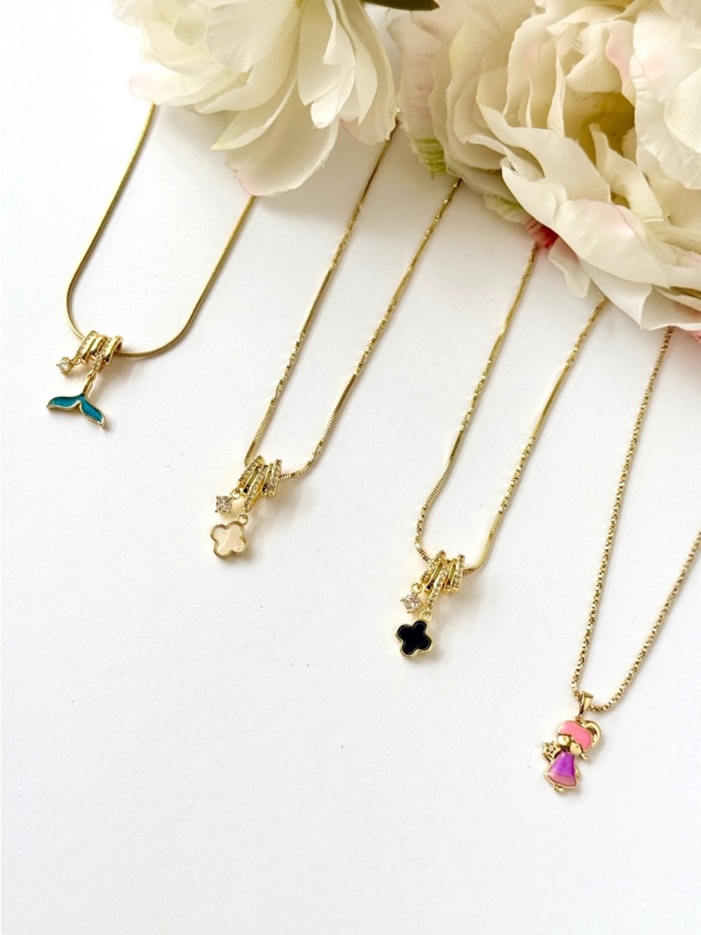 14K Gold Plated Whale Tail Necklace with Blue Enamel & Sparkling Zircon Charms - Picture 8 of 11